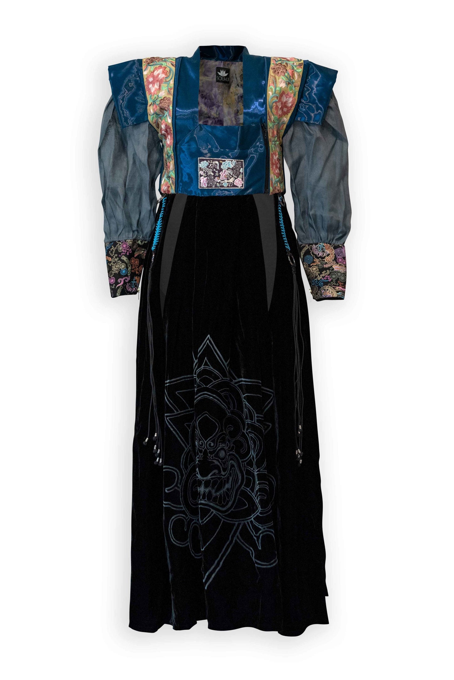 MUNYO Silk Peepholes Puff Sleeve Dress