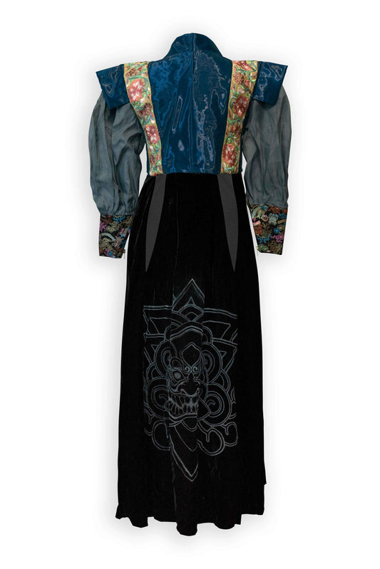 MUNYO Silk Peepholes Puff Sleeve Dress